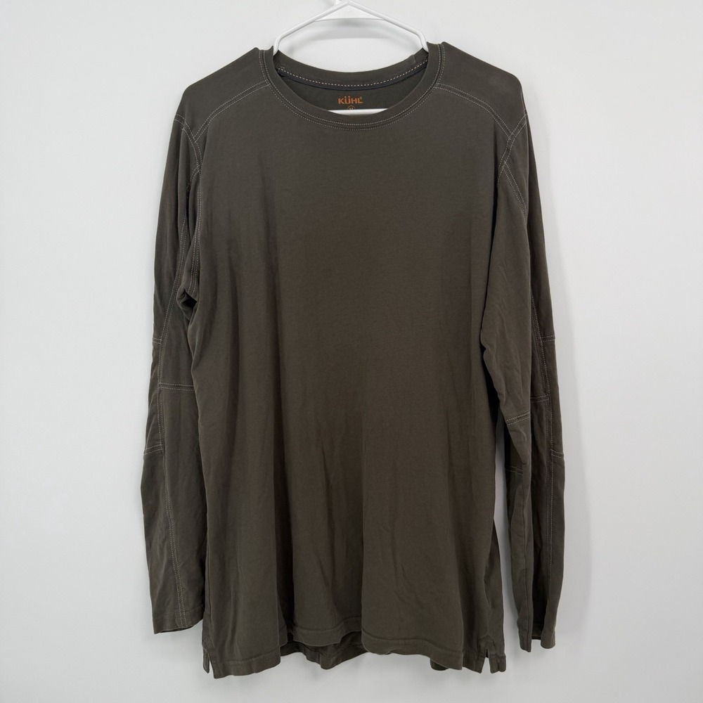 Kuhl Long Sleeve Shirt Mens Medium Green 100% Organic Cotton Hiking Outdoors